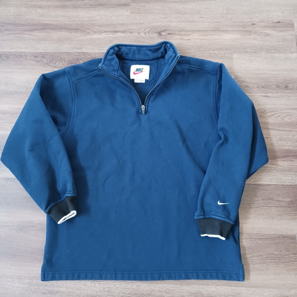 Vtg Nike Mens Quarter Zip Pullover Navy Blue Mock Neck Sweatshirt Size M